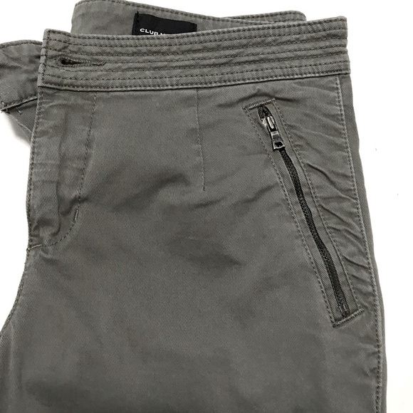 219. Club Monaco Cotton Twill Utility-Style. Stretch Pants Army Green - Picture 2 of 7